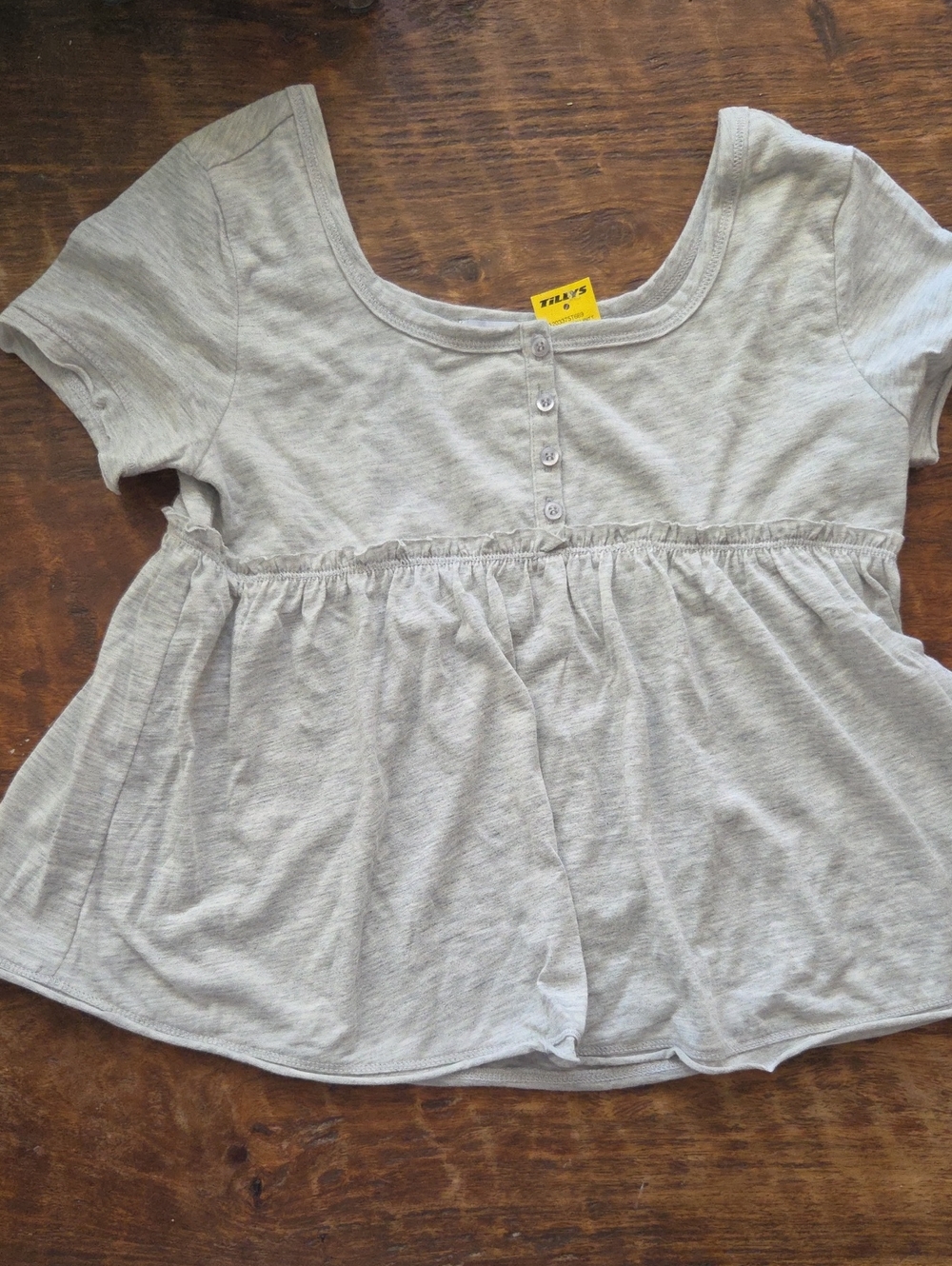RSQ Babydoll Knit Tee Short Sleeve Gray Girls XL NWT
